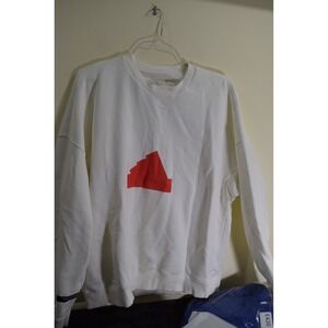 Adidas MENS XL Oversized Contrasting Colors Sweater Sweatshirt Fleece White Red